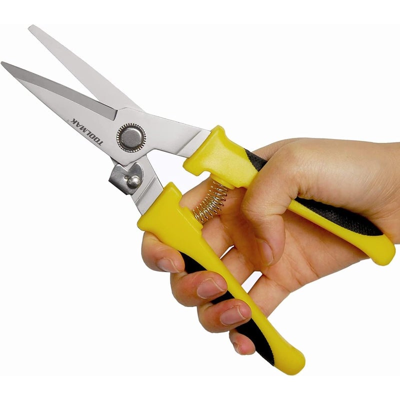 TOOLMAK Aviation Tin Snips 8 Inch Heavy Duty Metal Cutter  Straight Shears with Stainless Steel Blade & Comfort Grips  Multifunction Cutting of Branches  Cable Wires  Thin Iron  Cardboard(Right Hand) - Image 1